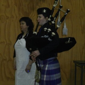 Fiona and Robyn - Piping in the Haggis